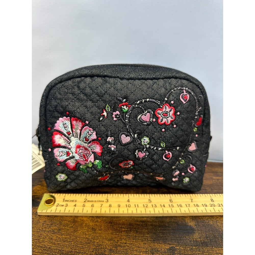 NEW Vera Bradley Iconic Cosmetic Makeup Case Diamond Quilted Floral Embroidered - Picture 6 of 13